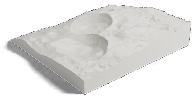 Snowman craters model, low angle
