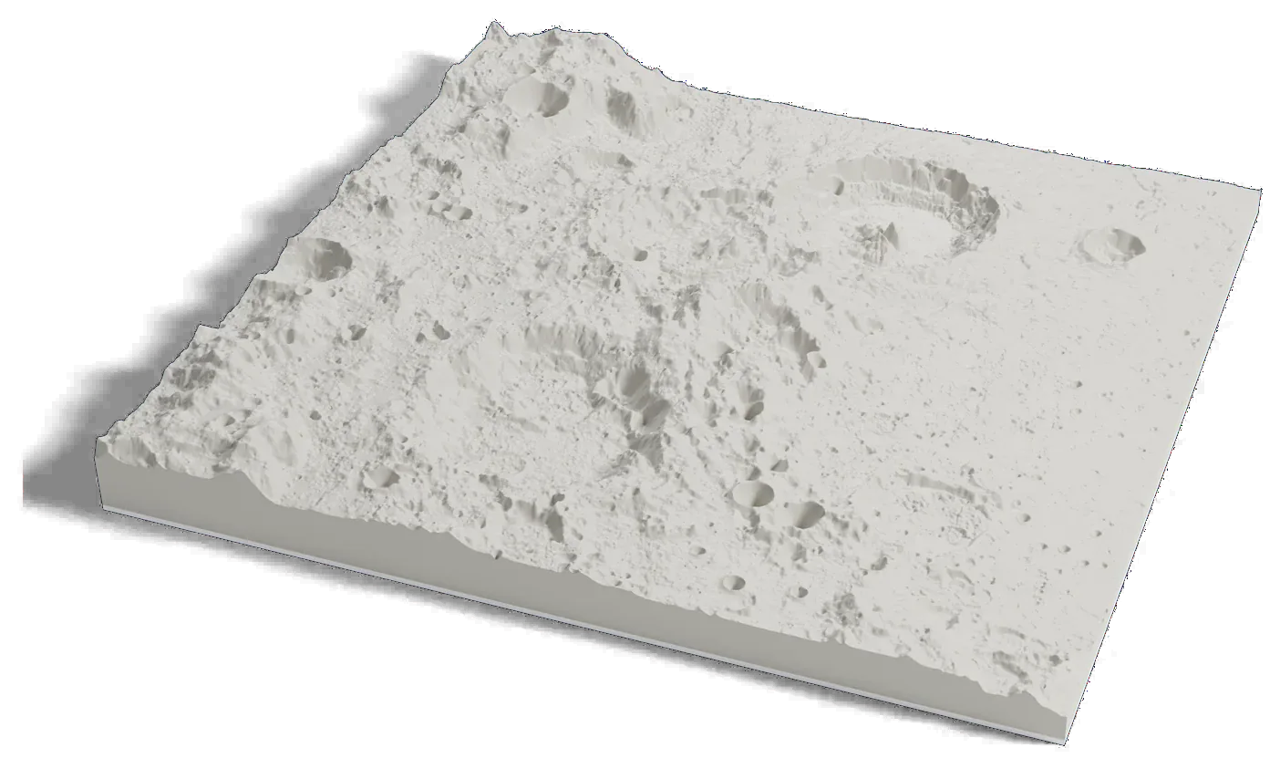 3D printed relief map of Theophilus, Cyrillus and Catharina craters on the Moon, three large craters in a line.