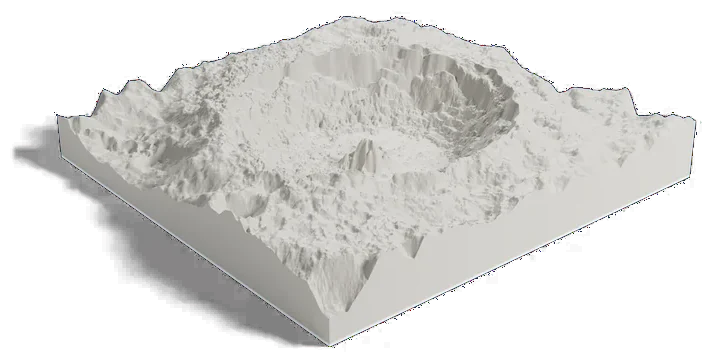 Tycho crater model, low angle