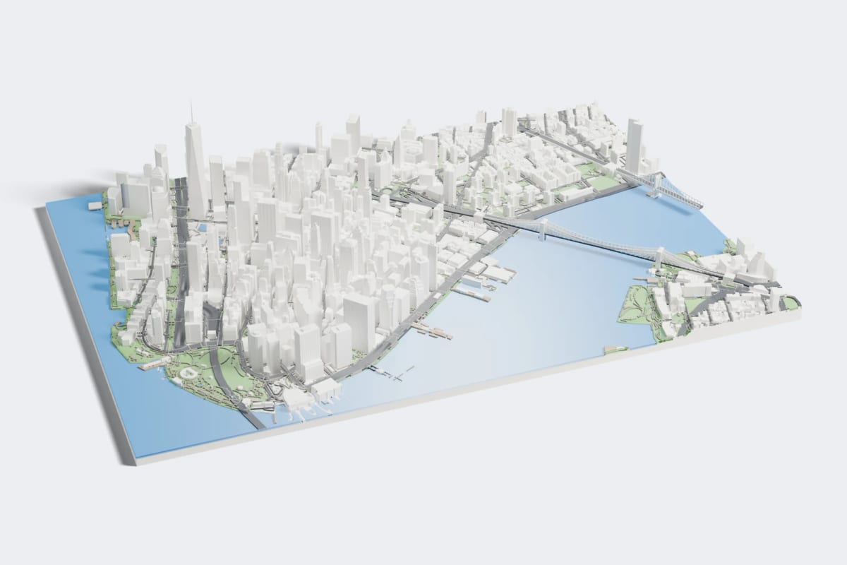 O Baixo Manhattan, do One World Trade Center às pontes do Brooklyn e de Manhattan.