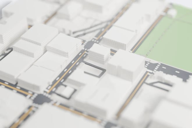 Linhas centrais amarelas duplas, faixas de trânsito e faixas de pedestres em Capitol Hill, Seattle.
