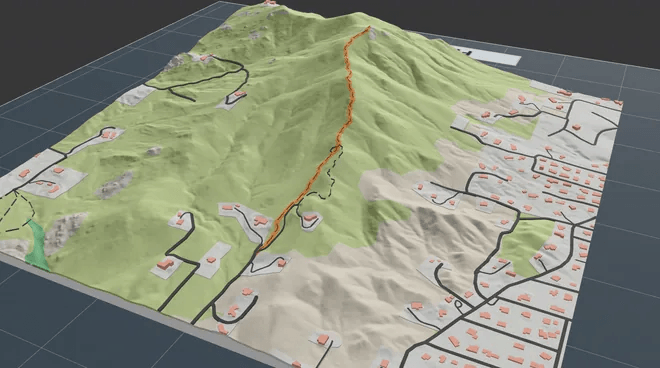 Importa uno o varios recorridos o rutas GPX y ajusta su anchura, altura y color impresos. Úsalos en modelos de Ciudad, Proyecto o Terreno. La línea sigue el terreno que la ruta cruzó realmente.