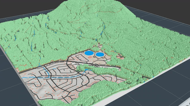 Elige colocación Natural o Filas, árboles V2 detallados o Micro ligeros, terreno permitido, densidad y escala. Añade vegetación o rocas dispersas cuando estén disponibles, mientras las reglas de colisión evitan agua, edificios, carreteras, paredes, bordes y otros objetos.