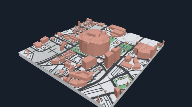 Generated Mini Skyline model of a one kilometer downtown Atlanta city tile.
