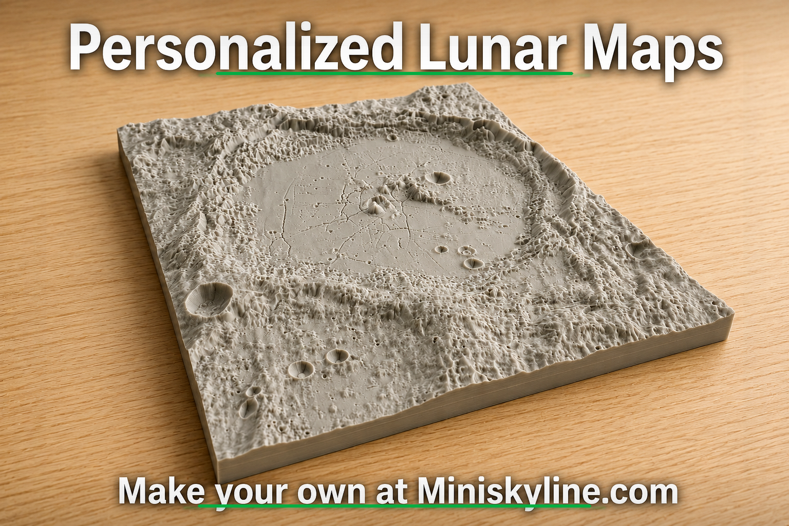 3D printable lunar terrain relief model with cratered surface detail.